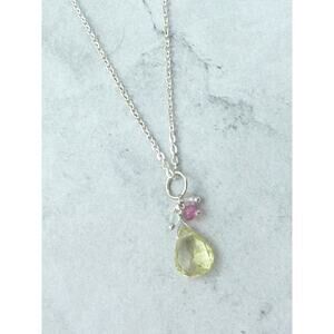 Lemon Topaz, Tourmaline, Moonstone Charm Necklace